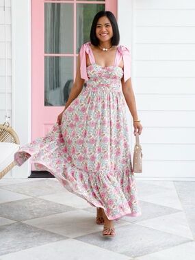 So Me Floral Maxi Dress with Ribbon Tie Straps